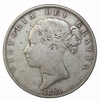 1881 Great Britain Silver Half Crown 1/2 Queen Victoria Coin Km 756