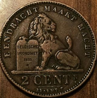 1909 Belgium 2 Cents Leopold Ii
