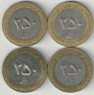 4 Bi - Metal 250 Rial Coins From I X R X A X N (1994,  1997,  2001 & 2002)