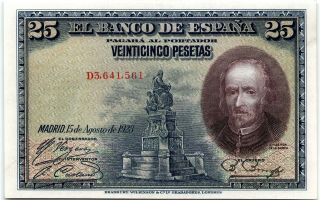 1928 Spain 25 Pesetas Aunc/unc P - 74 Banknote - N842