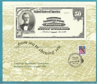 Bep Souvenir Card B 227 Ana 1998 V/c Cancel 1902 $50 Nbn Portland Or J.  Sherman