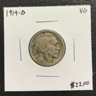 1919 - D U.  S.  Buffalo Indian Nickel Vg $2.  95 Max C391