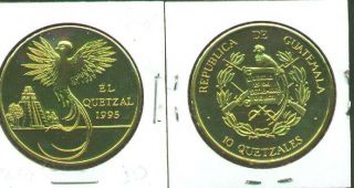 Rare 1995 Guatemala Brass 10 Quetzal Bird Pattern,  Mntg150