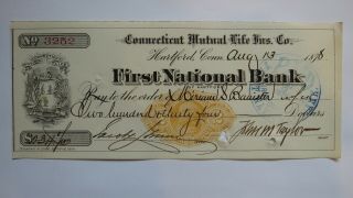 $234 1878 Hartford Connecticut Ct Cancelled Check First National Bank Of Ct