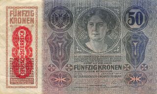 Austria Hungary Empire 50 Kronen 2.  1.  1914 Series 1065 Circulated Banknote Ej25 2