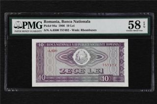 1966 Romania Banca Nationala 10 Lei Pick 94a Pmg 58 Epq Choice About Unc