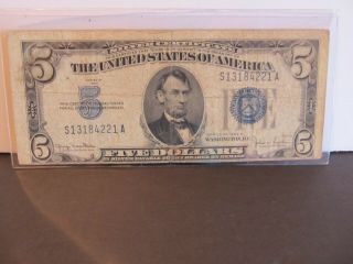 1934 D Five Dollar Blue Seal Silver Certificate - 502