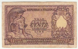 Italy,  A 100 Lire Note,  1951,  Circulated,  Very Fine