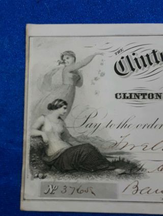 Bank Check,  1873 Obsolete Note From Clinton Bank Of Jersey,  Gorgeous Artwork