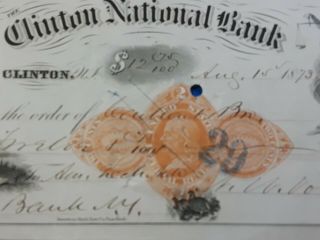 Bank Check,  1873 obsolete note from Clinton Bank of Jersey,  Gorgeous Artwork 3