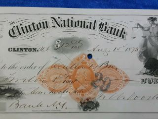 Bank Check,  1873 obsolete note from Clinton Bank of Jersey,  Gorgeous Artwork 4