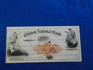 Bank Check,  1873 obsolete note from Clinton Bank of Jersey,  Gorgeous Artwork 5