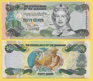 Bahamas 1/2 (half) Dollar / Fifty Cents P - 68 2001 Unc Banknote