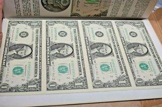 1988 Uncut Sheet Of 4 $1 One Dollar Federal Reserve Note - B District York