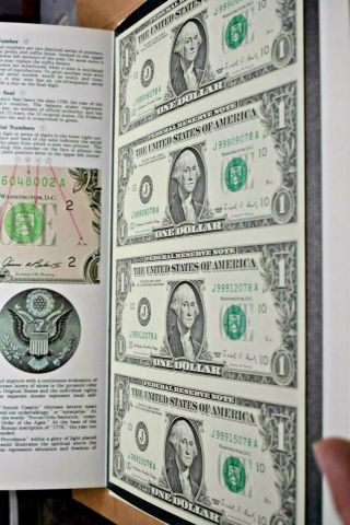 1988 Uncut Sheet Of 4 $1 One Dollar Federal Reserve Note - J District Kansas City