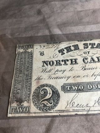 1861 State Of North Carolina Two Dollar Note Raleigh,  Oct.  2nd,  1861