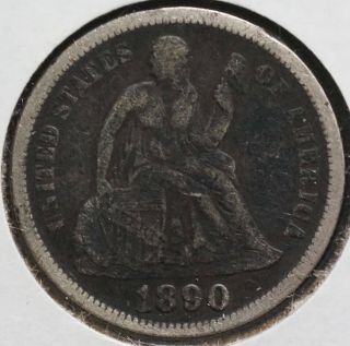 1890 Seated Liberty Silver One Dime 10c Coin