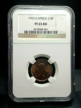1953 South Africa Quarter Penny 1/4p Proof Ngc Pf65rd Pop14 Rare 5,  000 Minted
