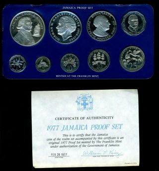 1977 Jamaica Silver Proof Set Franklin W/ Box &