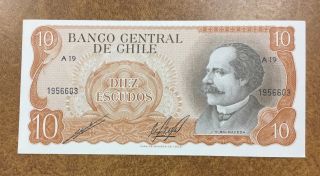 Chile 10 Escudos,  Nd,  P - 143,  Unc Sig.  Cano/molina More Than 20 Available