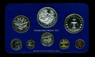 1977 Barbados Silver Proof Set Franklin $5 And $10 Dollars Box &