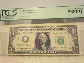 1963 B $1 Federal Reserve Note Fr - 1902 E Barr Signature Choice About 58ppq