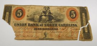 1859 $5 Union Bank Of South Carolina Banknote