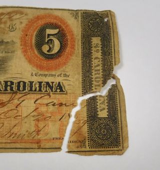 1859 $5 Union Bank Of South Carolina Banknote 2