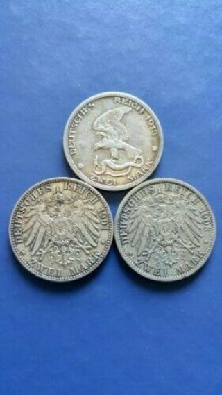 Germany Empire Prussia 2 Mark Set Of 3 Silver Coins 1901 - A,  1903 - A,  1913 - A
