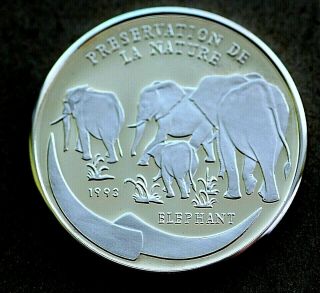 1993 Republic Of Congo,  1000 Francs,  Silver (0.  999/0.  6423asw) Proof,  Elephant