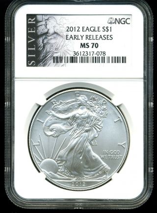 2012 $1 Silver American Eagle Ms70 Ngc Early Releases 3612317 - 078
