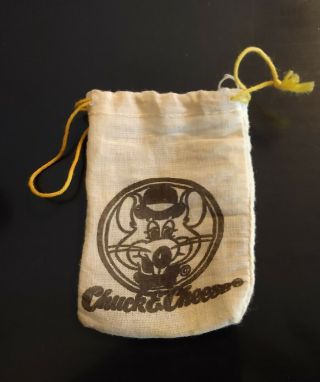 Vintage 2 1/2 " X 4 " Cloth Drawstring Token Bag Chuck E Cheese