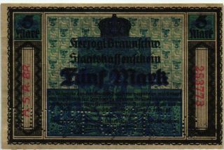 Germany / Braunschweig - 5 Mark 1918 Emergency Banknote Aunc