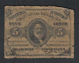 1863 Usa 5 Cents Fractional Currency Bank Note