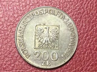 1974 Poland Silver Coin 200 Zloty Au 30th Anniversary People 