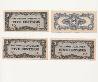 Ww Ii Japanese Government Occupation Money 4 Five Centavos Notes Vintage Wwii