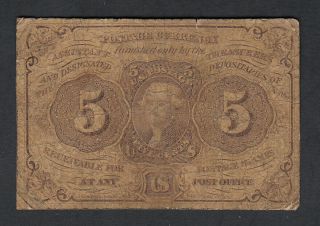 1862 Usa 5 Cents Postage Currency Bank Note