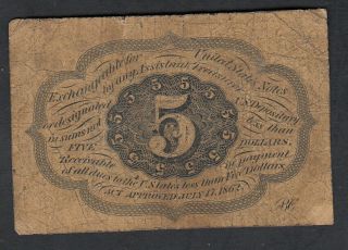 1862 USA 5 CENTS POSTAGE CURRENCY BANK NOTE 2