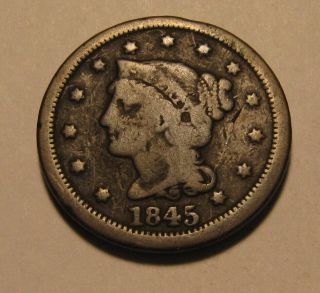 1845 Braided Hair Large Cent Penny - Circulated - 83sa