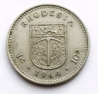 Rhodesia 1 Shilling = 10 Cents 1964 - Shield - Queen Elizabeth Ii