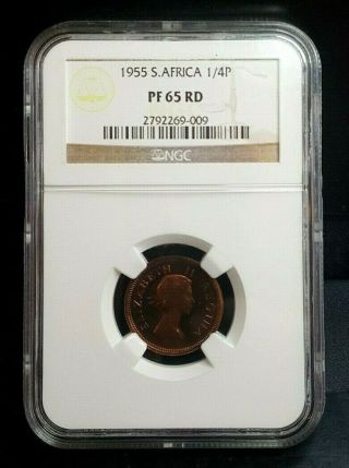 1955 South Africa Quarter Penny 1/4p Proof Ngc Pf65rd Pop18 Rare 2,  850 Minted