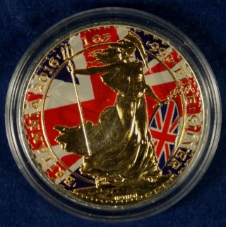 2016 Great Britain Flag 1 Oz.  Silver Britannia Coin - Gilded