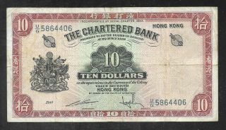 Hong Kong - Chartered Bank - 10 Dollar Note (1962/70) P70c - Fine