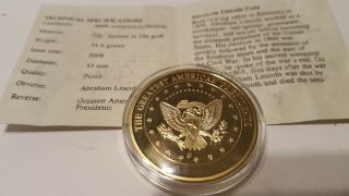 U.  S.  President Abraham Lincoln 24k Gold Layered Proof Coin