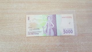 Indonesia 5.  000 5000 Rupiah 2016 Unc Lucky S/n Solid 777777
