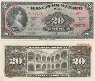 Mexico: $20 Pesos La Corregidora 17 De Feb 1965 El Banco De Mexico Unc.