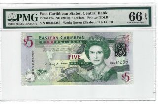 P - 47a 2008 $5,  East Caribbean States,  Central Bank,  Pmg 66epq Gem,