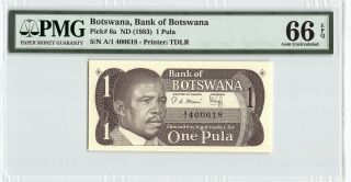 Botswana Nd (1983) P - 6a Pmg Gem Unc 66 Epq 1 Pula