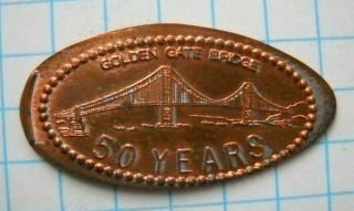 Golden Gate Bridge Elongated Penny San Francisco Usa Cent 50 Years Souvenir Coin