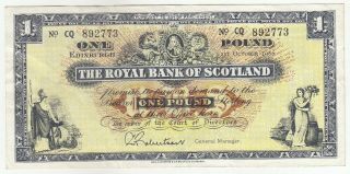 Scotland 1 Pound The Royal Bank Of Scotland 1966 P325b In Xf,